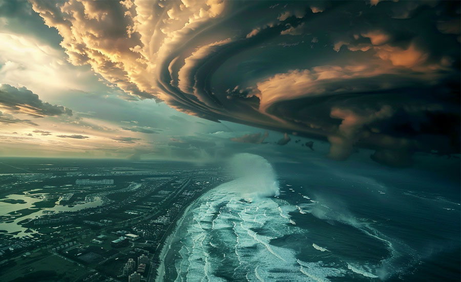 Massive hurricane moving toward a coastal area – emphasizes the importance of rapid and targeted hurricane alert systems