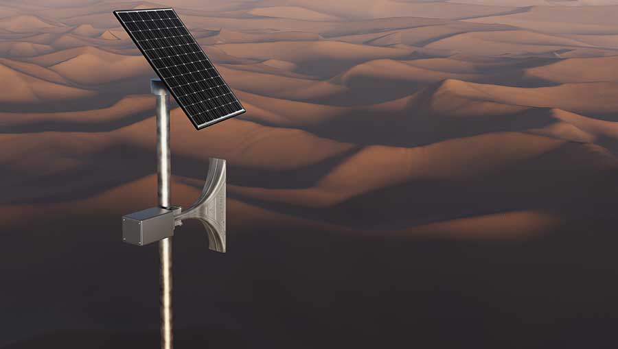 Sirene Bono características com SolarPack em formato horizontal para fornecimento de energia solar confiável