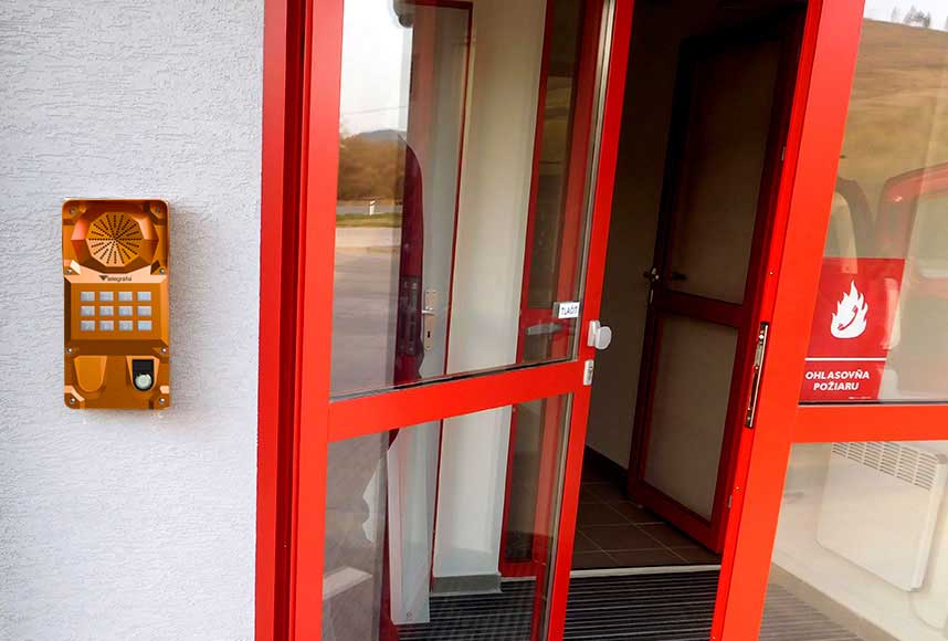 Industrial intercom Orcana installed at fire station entrance